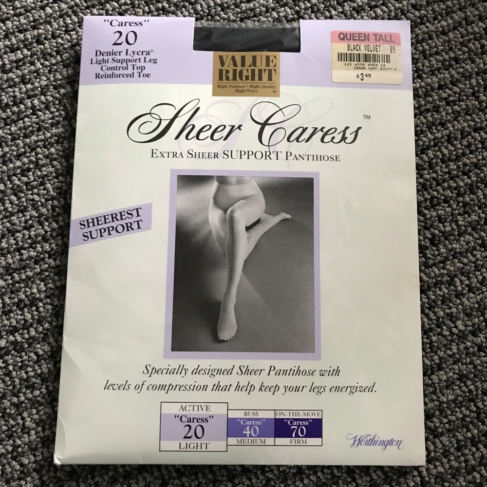 Worthington Sheer Caress Vintage NWT 20 Light Support Pantyhose Queen Tall Black